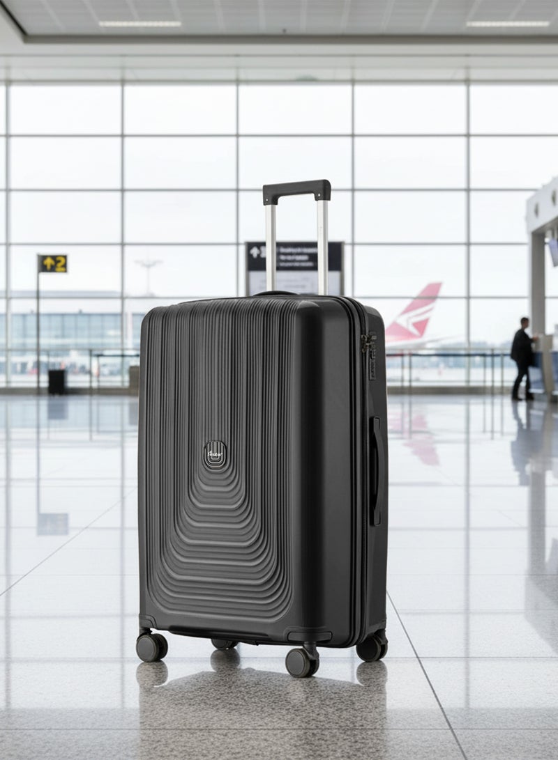 SENATOR Unisex Hard Case Carry On Luggage Lightweight PP Fashion Trolley Luggage with 4 Double Spinner Wheel and 3-Digit Combination Lock KH1009, Black - Image 2